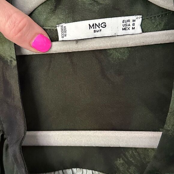 Womens MNG Suit Green & Black Classy Button Down Long Sleeve Blouse - Picture 5 of 6